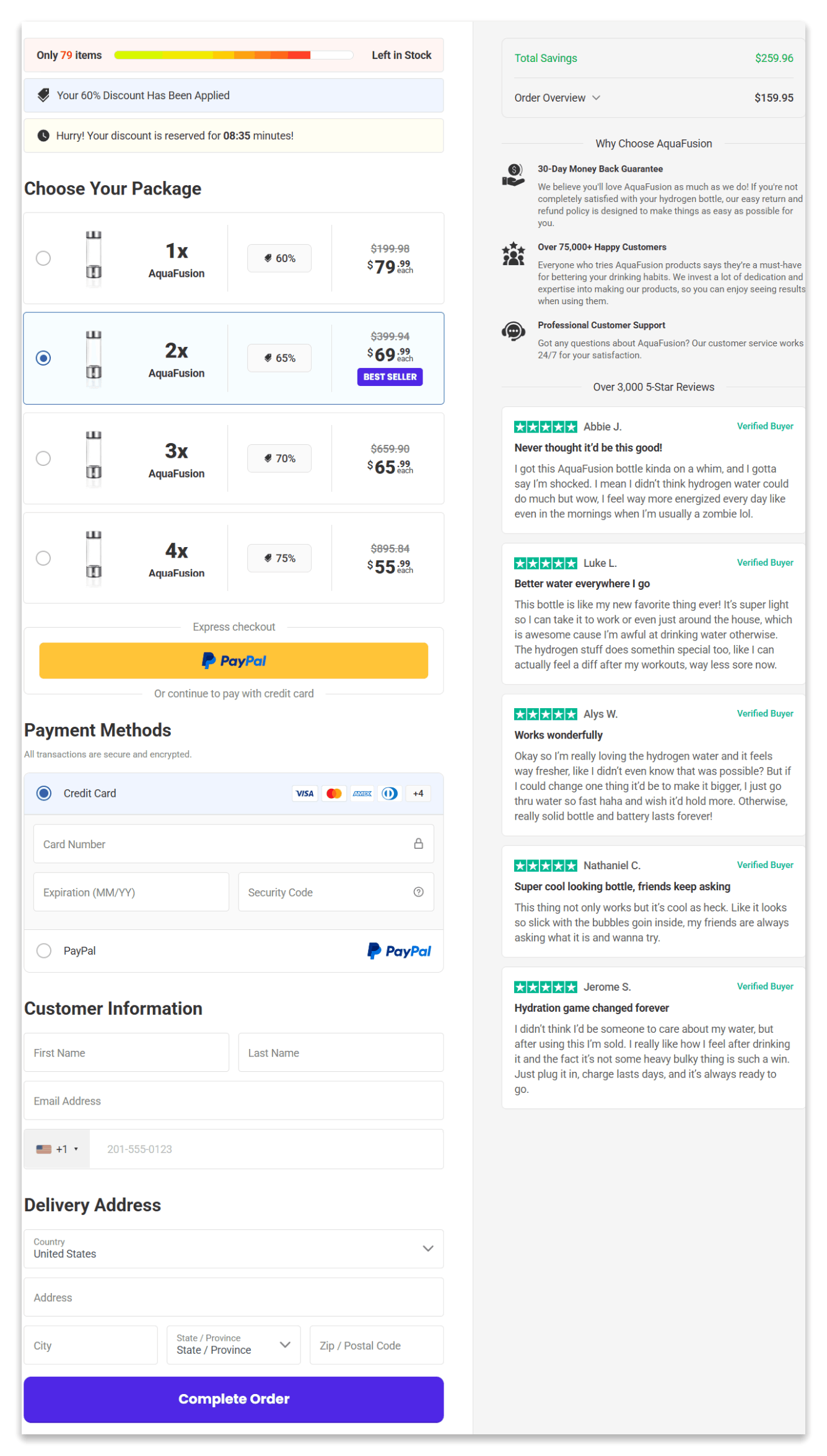 AquaFusion Secure checkout page